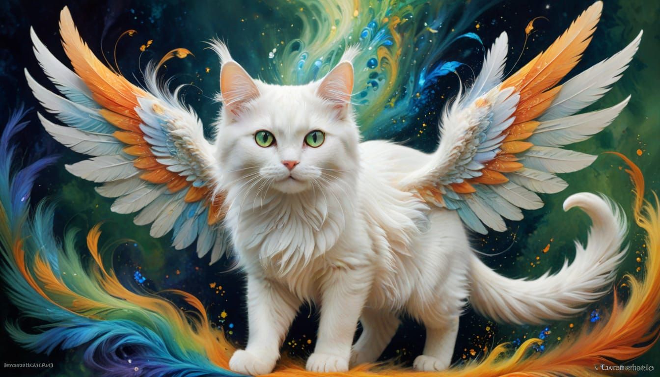 white cat with wings