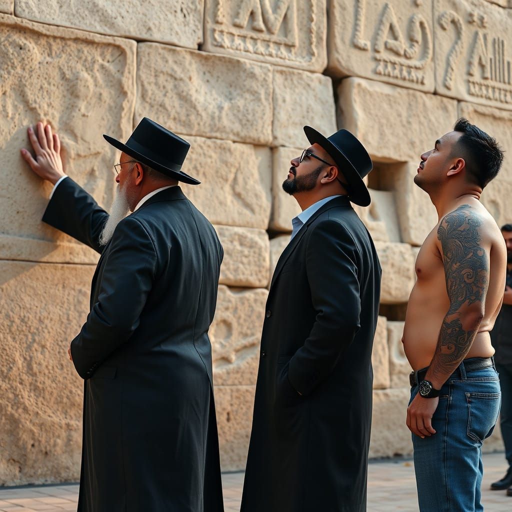 Four Men in Contemplation near the Western Wall, Jerusalem,...