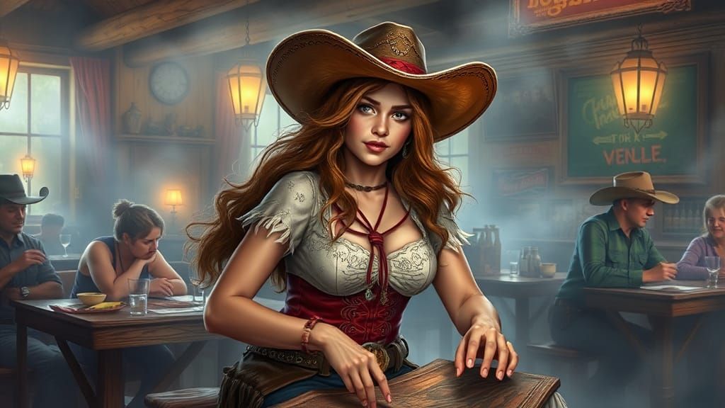 Cowgirl in Old West Saloon: Ethereal Fantasy Art