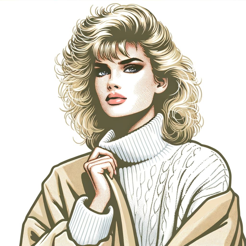 Glamorous Blonde Model in 1980s Retro Illustration Style