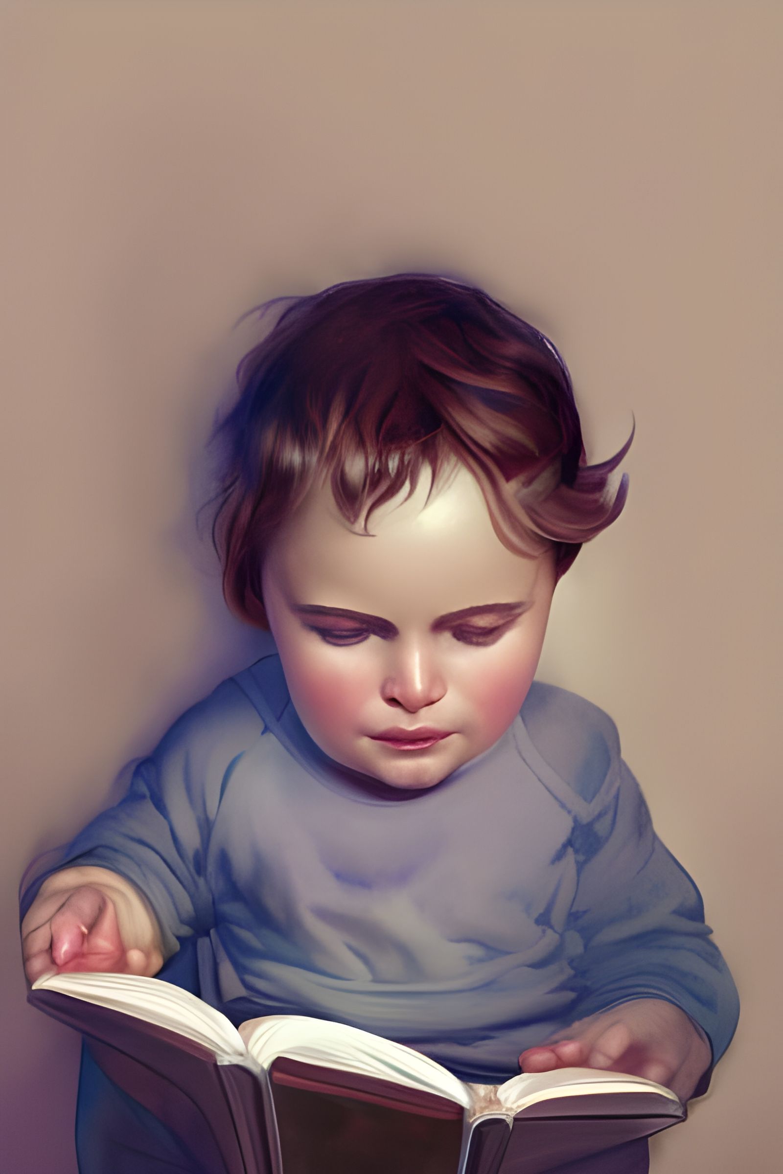 Baby Boy Reading: Watercolor Cyberpunk Portrait