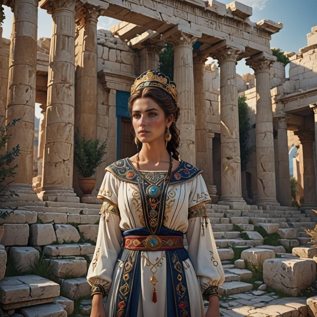 Woman in Greek Costume with Ancient Ruins