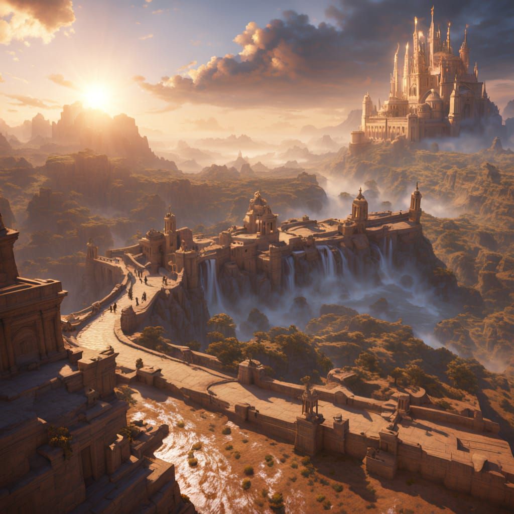 Divine Procession in Ethereal Landscape Matte Painting