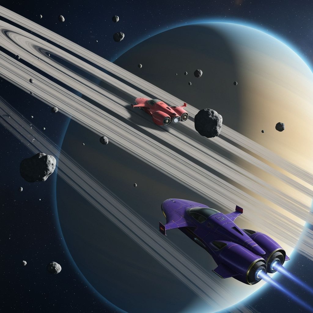Spaceships Race Through Saturn's Rings in Hyperrealistic Art