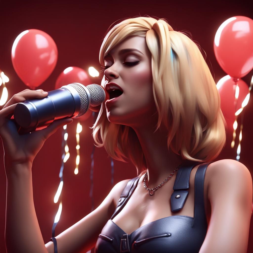 Birthday Girl Singing with Red Bull: 3D Render