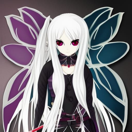 Gothic Anime Elf Assassin with Fairy Wings