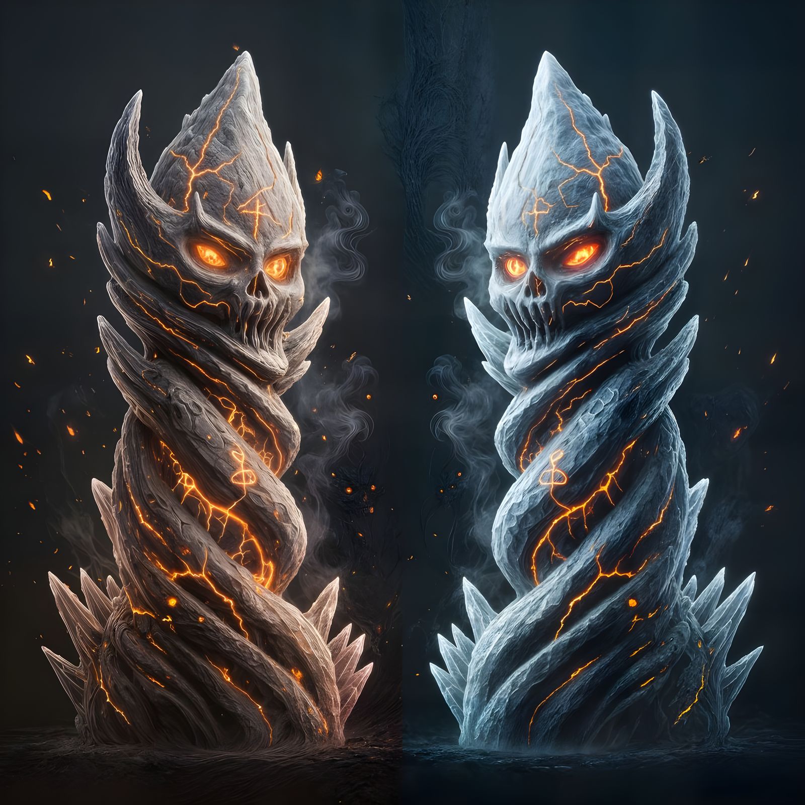 Dark Fantasy Halloween Totems of Fire and Frost