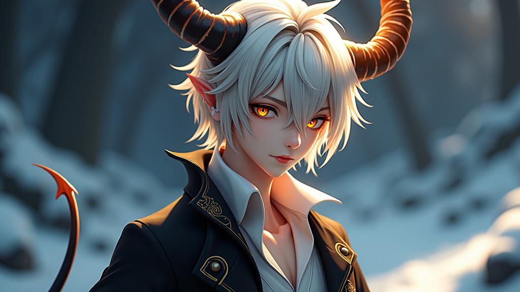 Warmth-Seeking Devil with Platinum Hair in 3D Anime Art