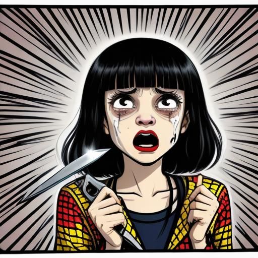 Pop Art Comic: Scared Woman with Knife