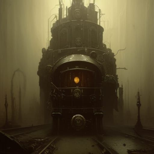 Runaway Steampunk Train from Hell in Dark Fantasy Art