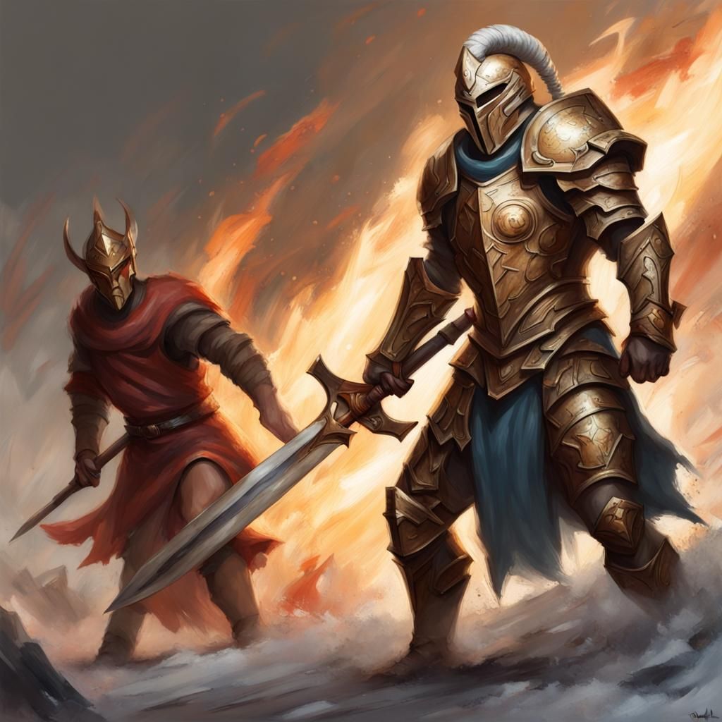 Fire Genasi Warrior in Battlefield Painting