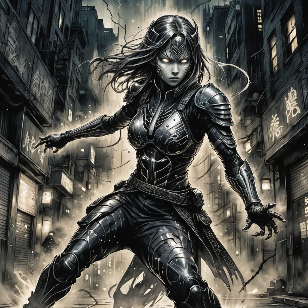 Anime Warrior Unleashes Magic in Dark Dystopian City