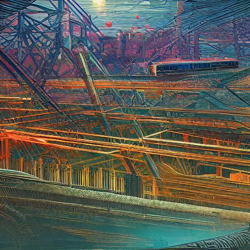 Night Train Amidst Giant Structures: Digital Art