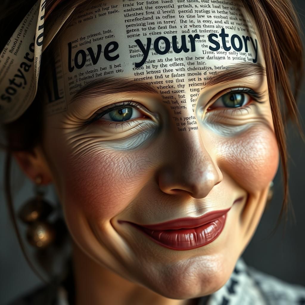 Newspaper Sculpture Portrait with 'Love Your Story' Inscript...