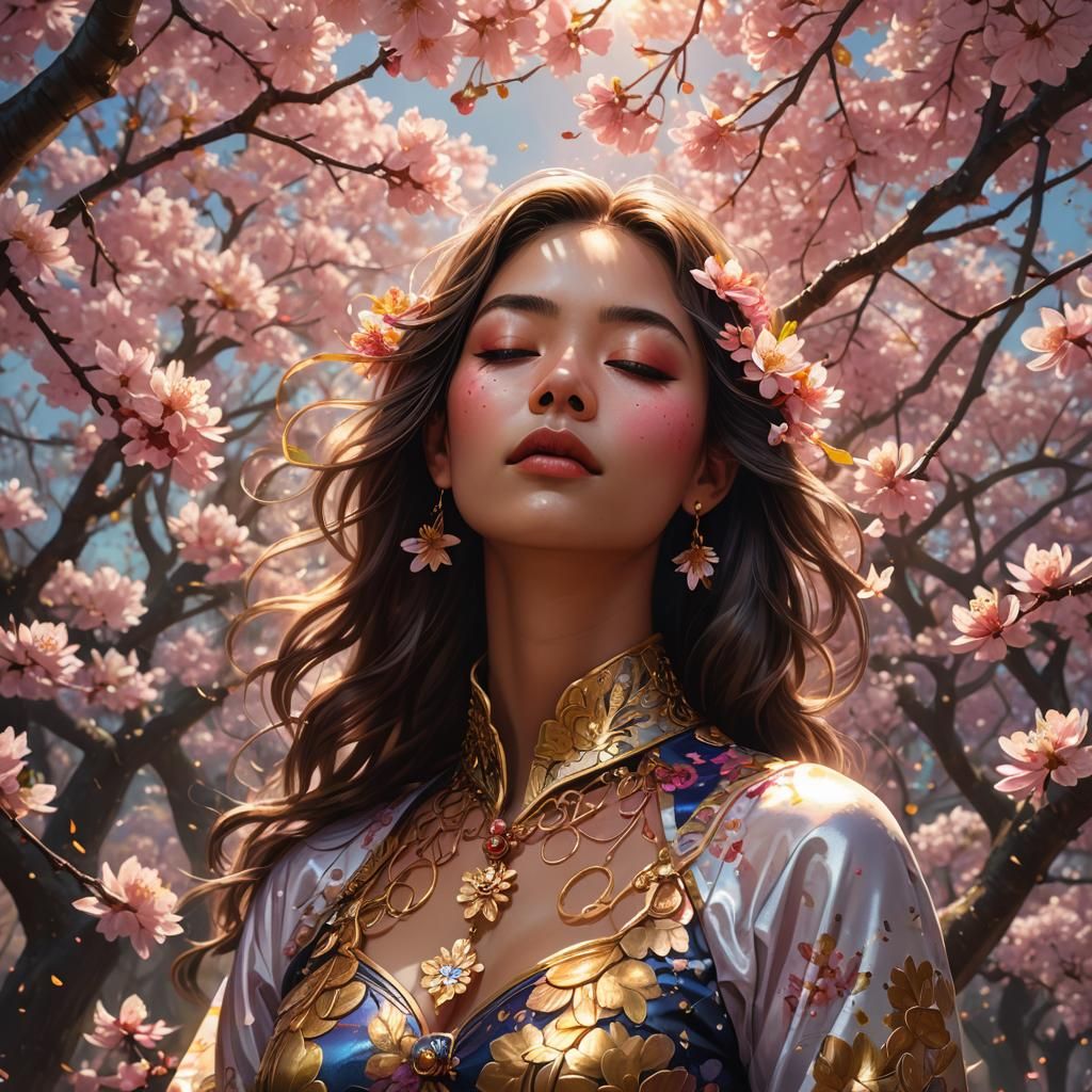 Glowing Cherry Blossom Portrait in Digital Art Style