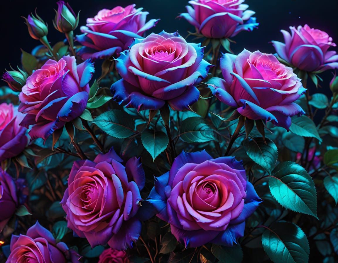 Neon Roses in a Surreal Macro Photograph