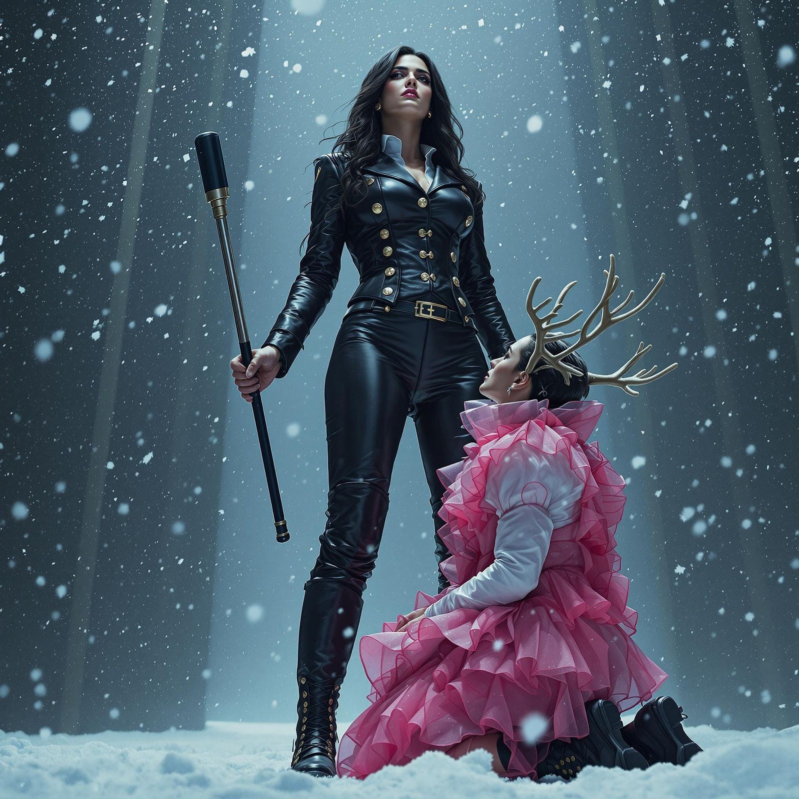 Salma Hayek Dressed as a Prison Guard in Black Leather with....