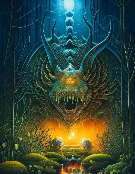 Backlit Lake Monster in Hyperdetailed Photoillustration