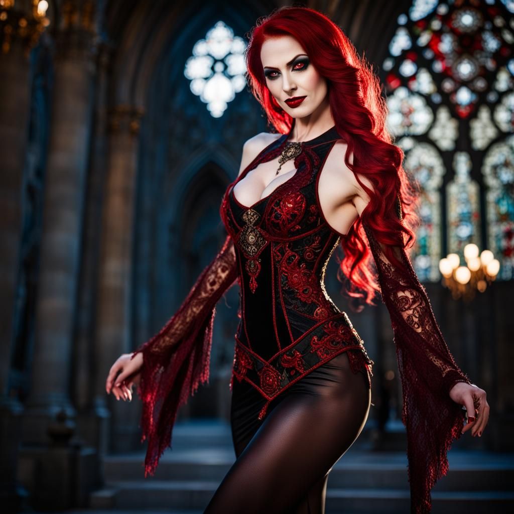 Gothic Vampiress Queen in Catholic Church: Seduction