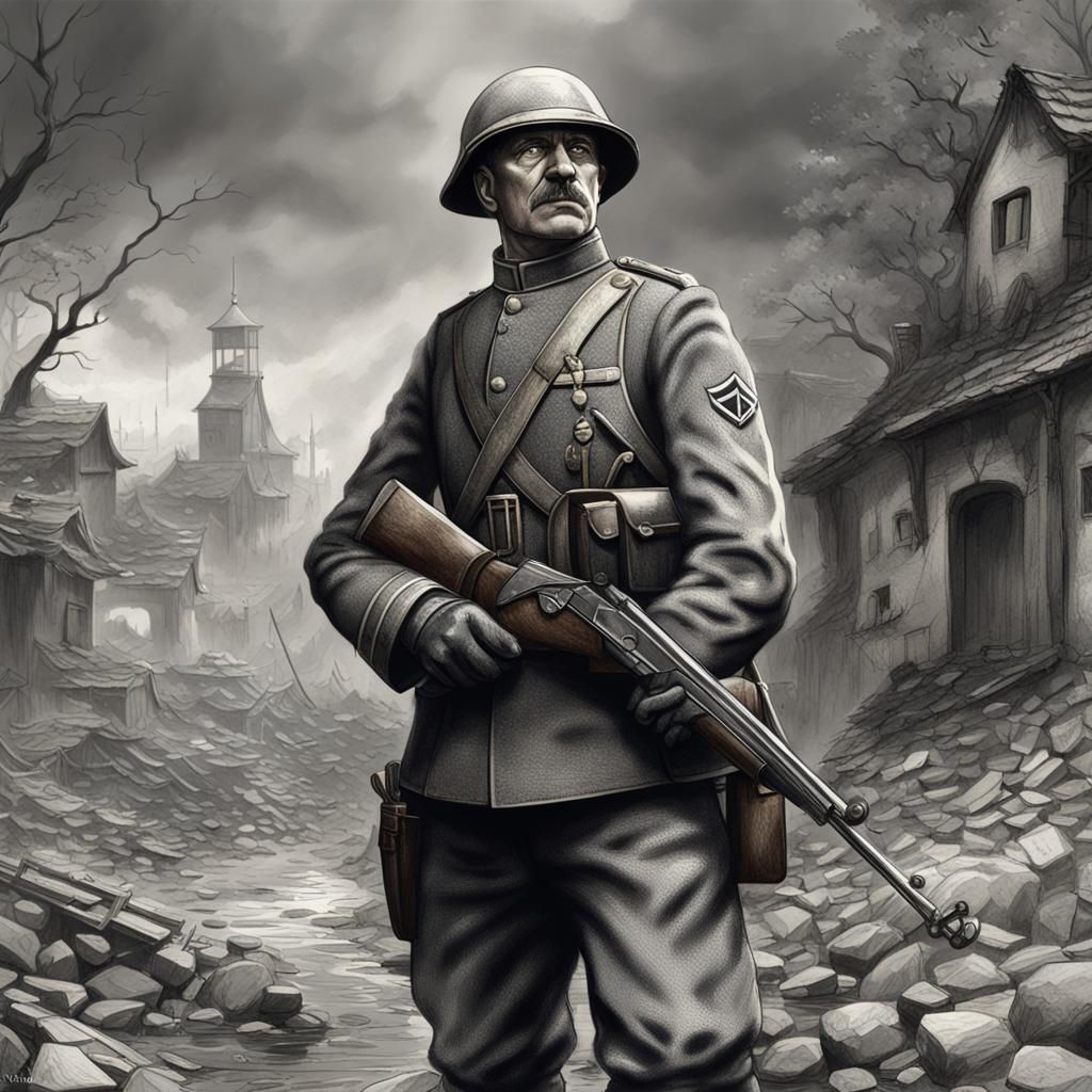 German WWI Soldier in Pencil Drawing Style