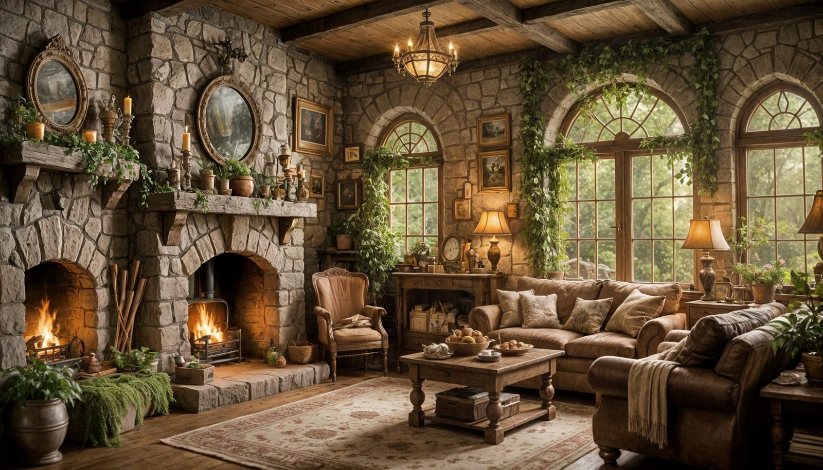 Cozy Rustic Living Room Inside Elven Cottage