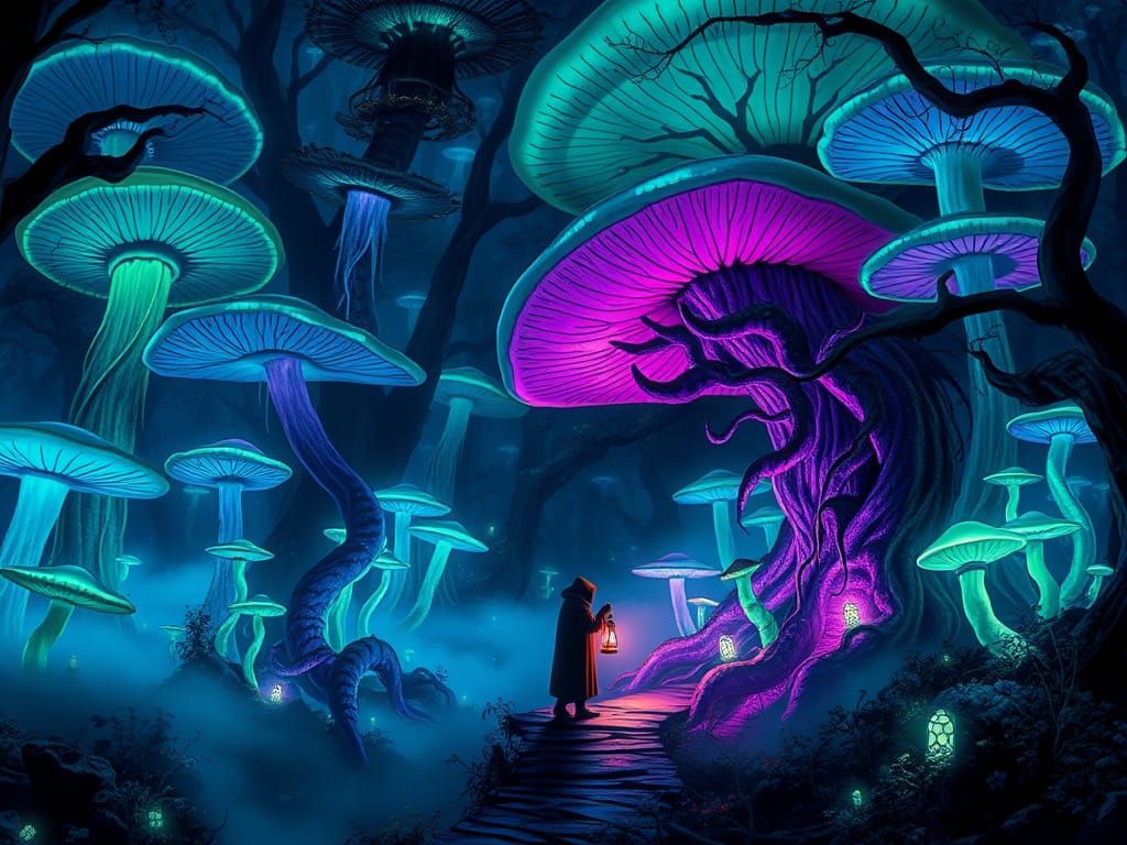 Enchanted Bioluminescent Forest: A Dark Fantasy Painting