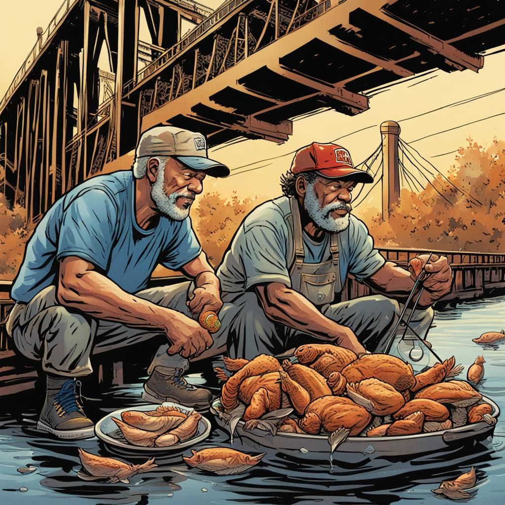 Basketball Player Fishing, Comic Book Art Style