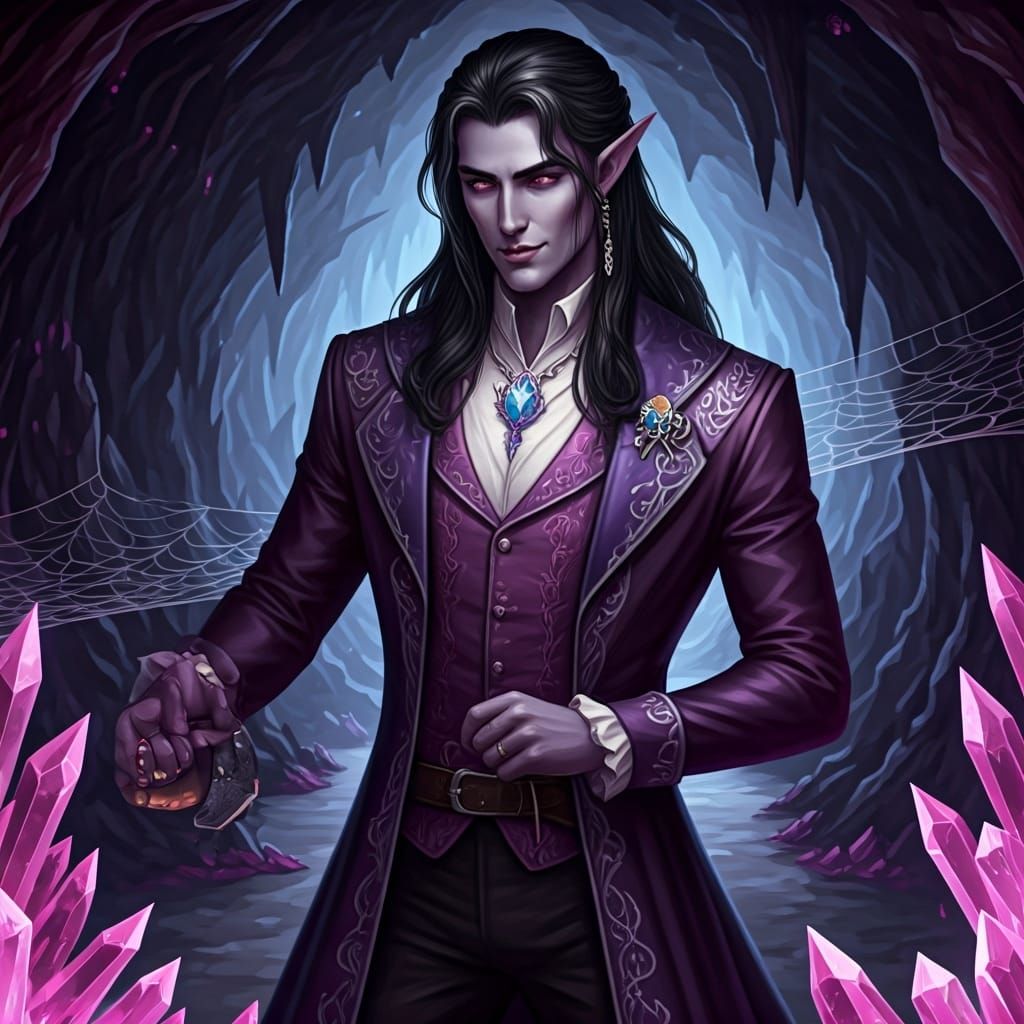 Drow Noble in Crystalline Cavern