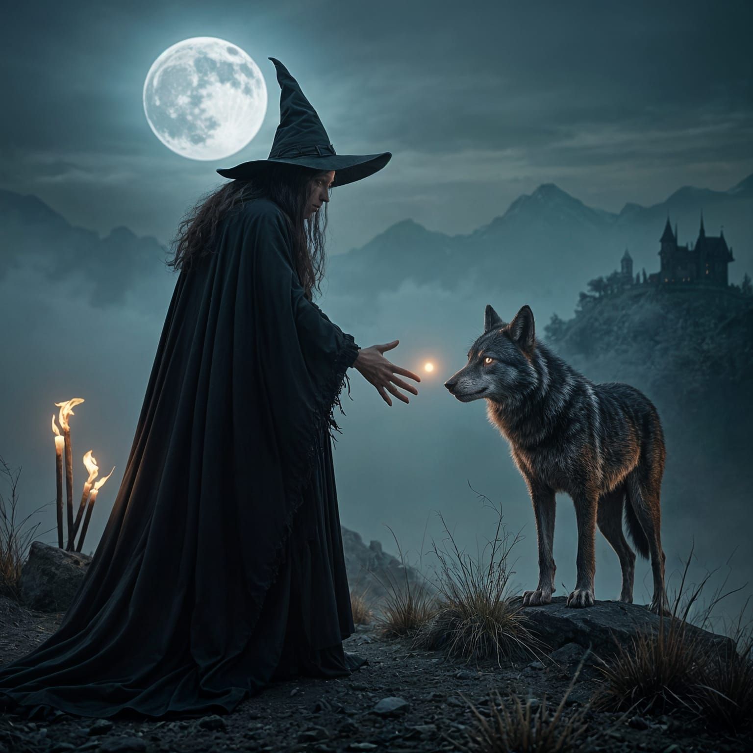 Wicked Witch Welcoming Wolf in Midnight: Cinematic Still