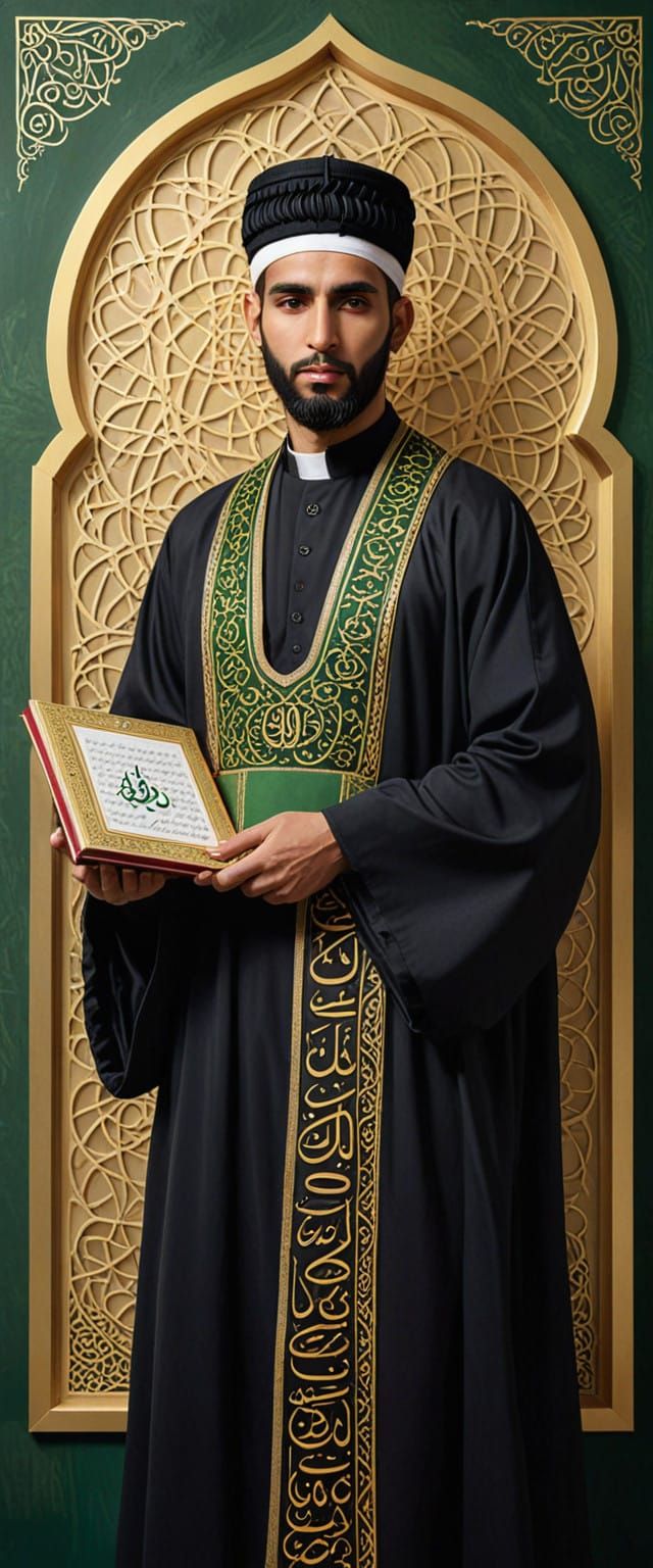 Majestic Islamic Saint in Golden Robes, Surrounded by Persia...