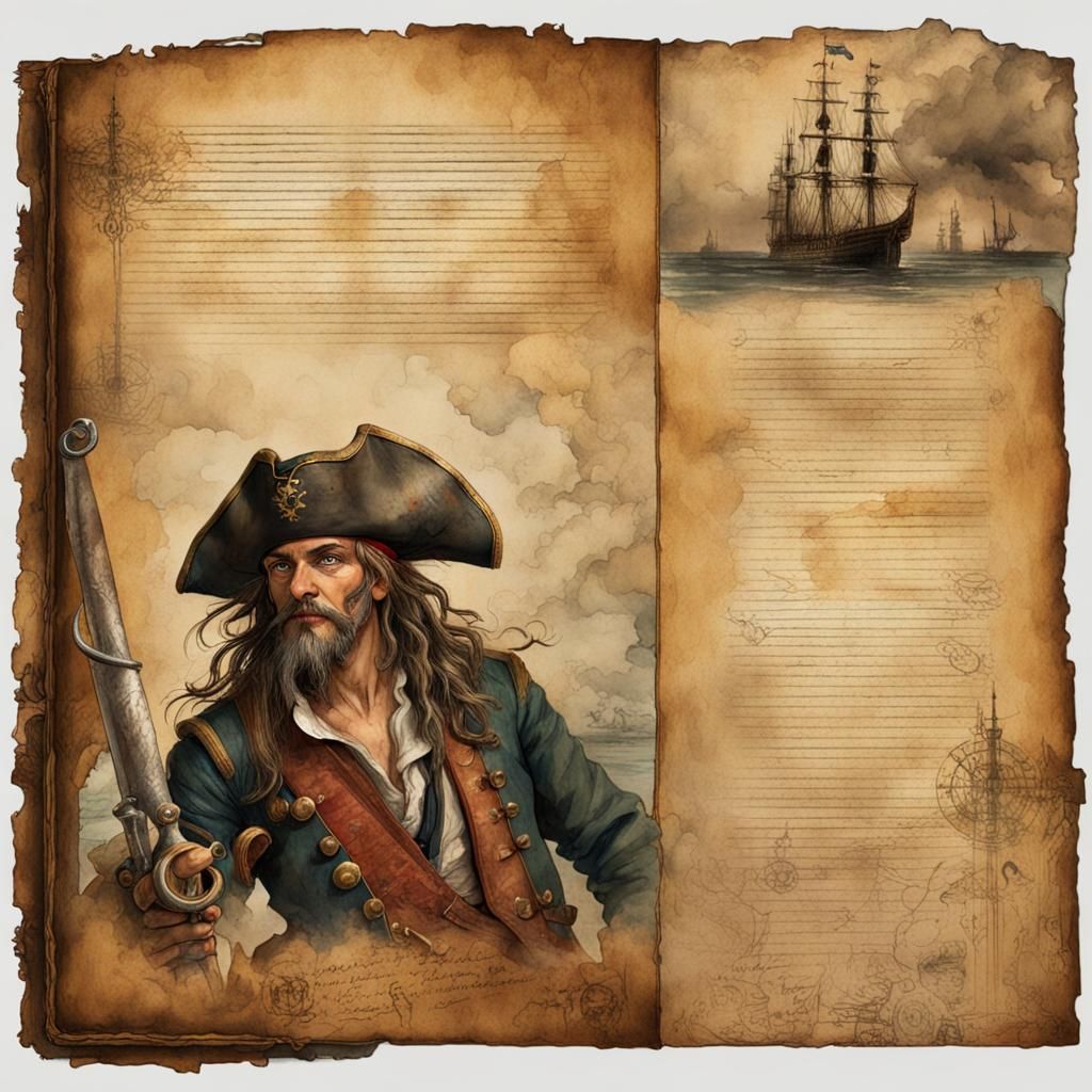Vintage Watercolor Portrait of an Old Pirate