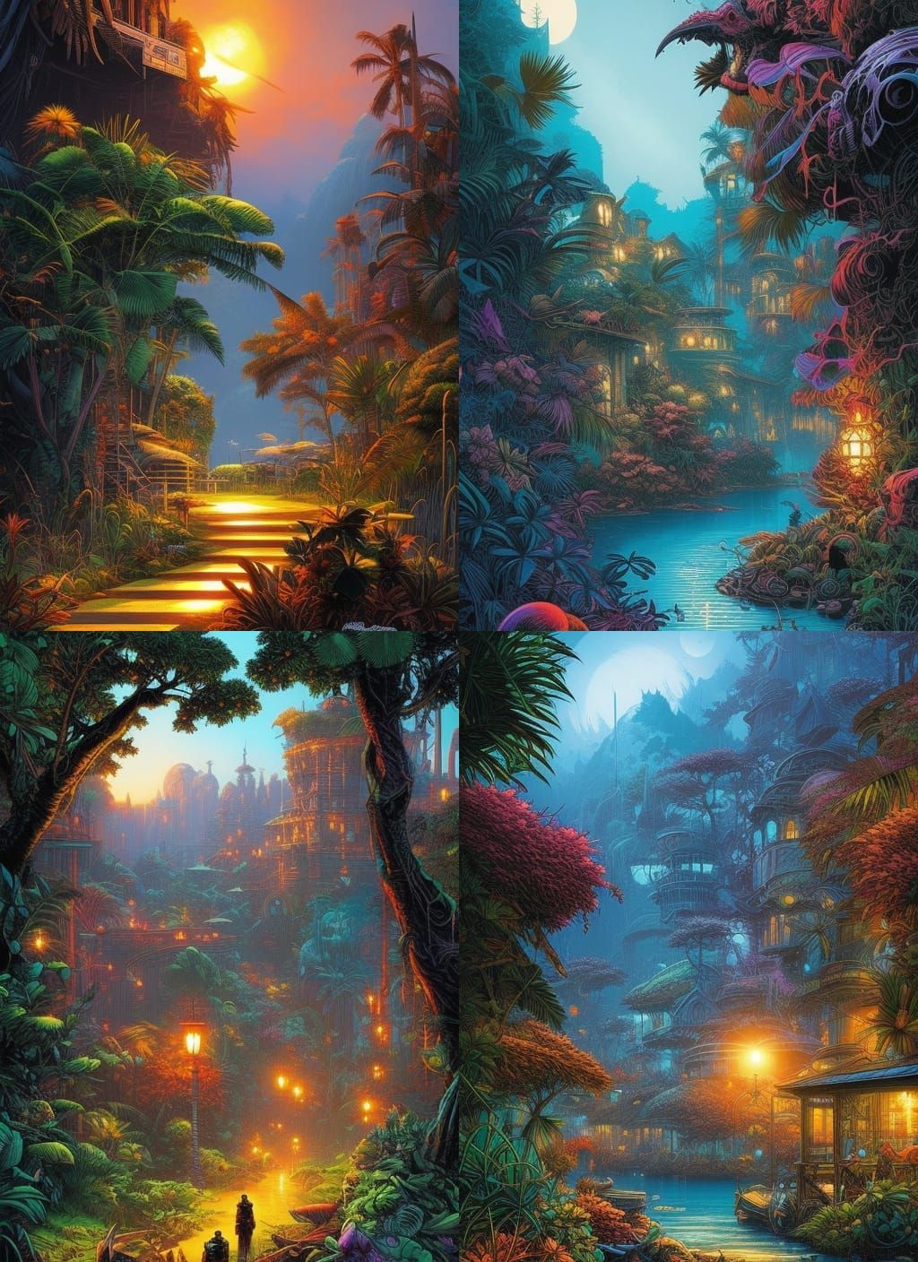 Colorful Tropical Island Paradise Watercolor Splash Art