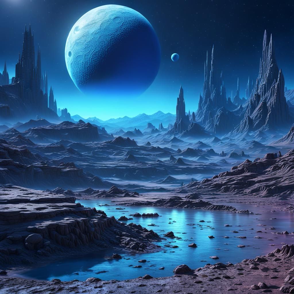 Blue Moon Over Alien Planet: Fantasy Concept Art