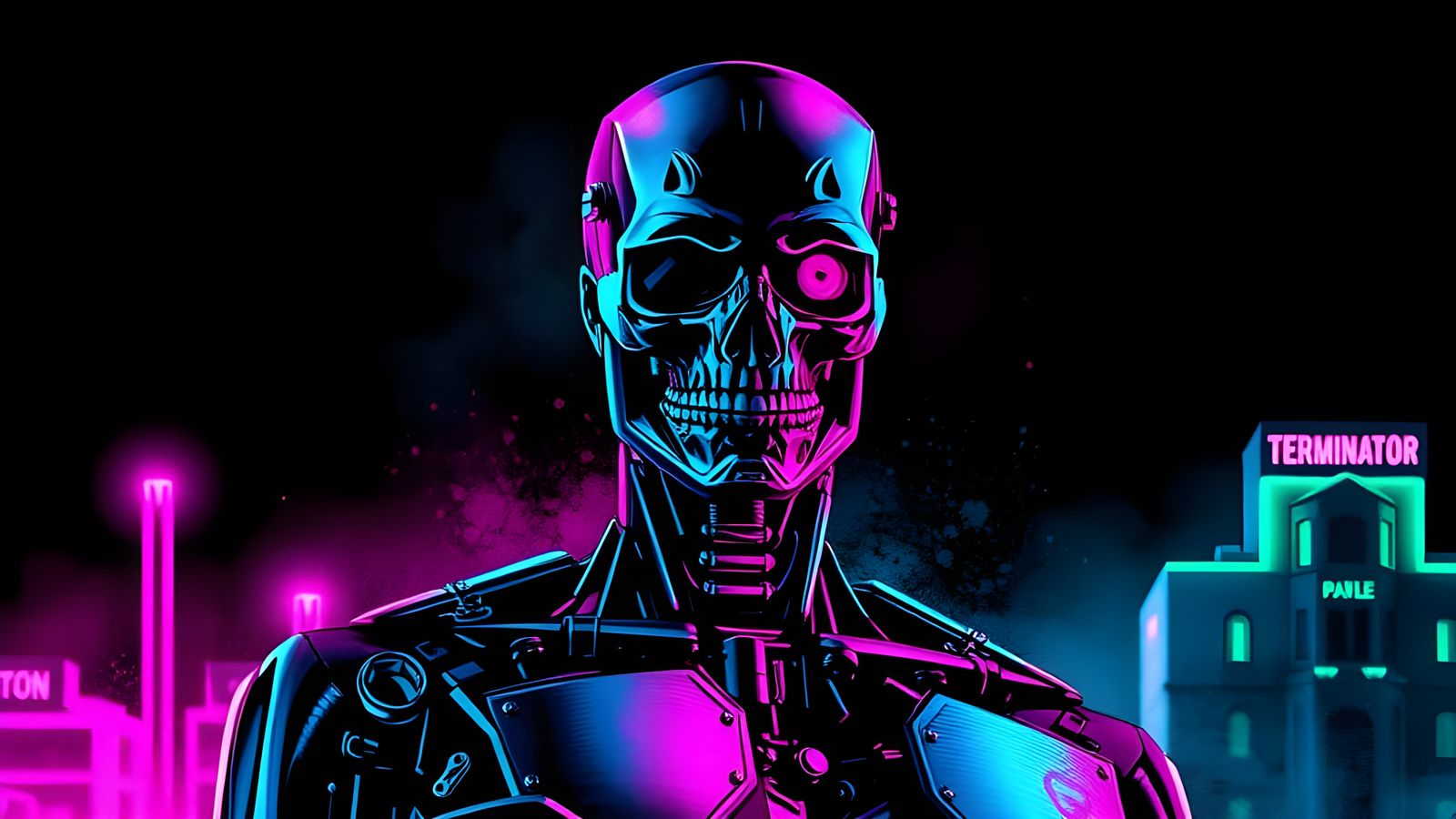 Colorful Ink Splatter Terminator in Cyberpunk Style