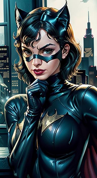 Catwoman Action Shot in Detailed Comic Style