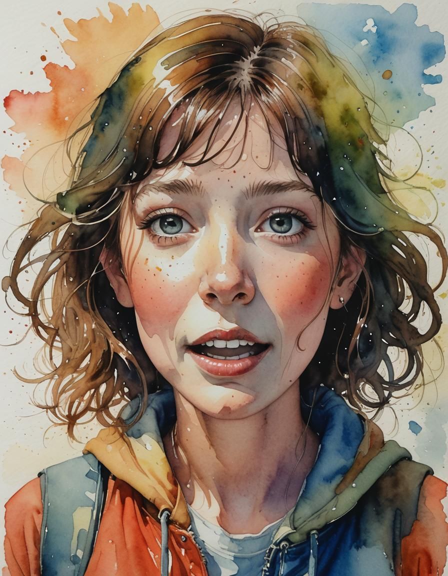 Excited Face in Watercolor Style