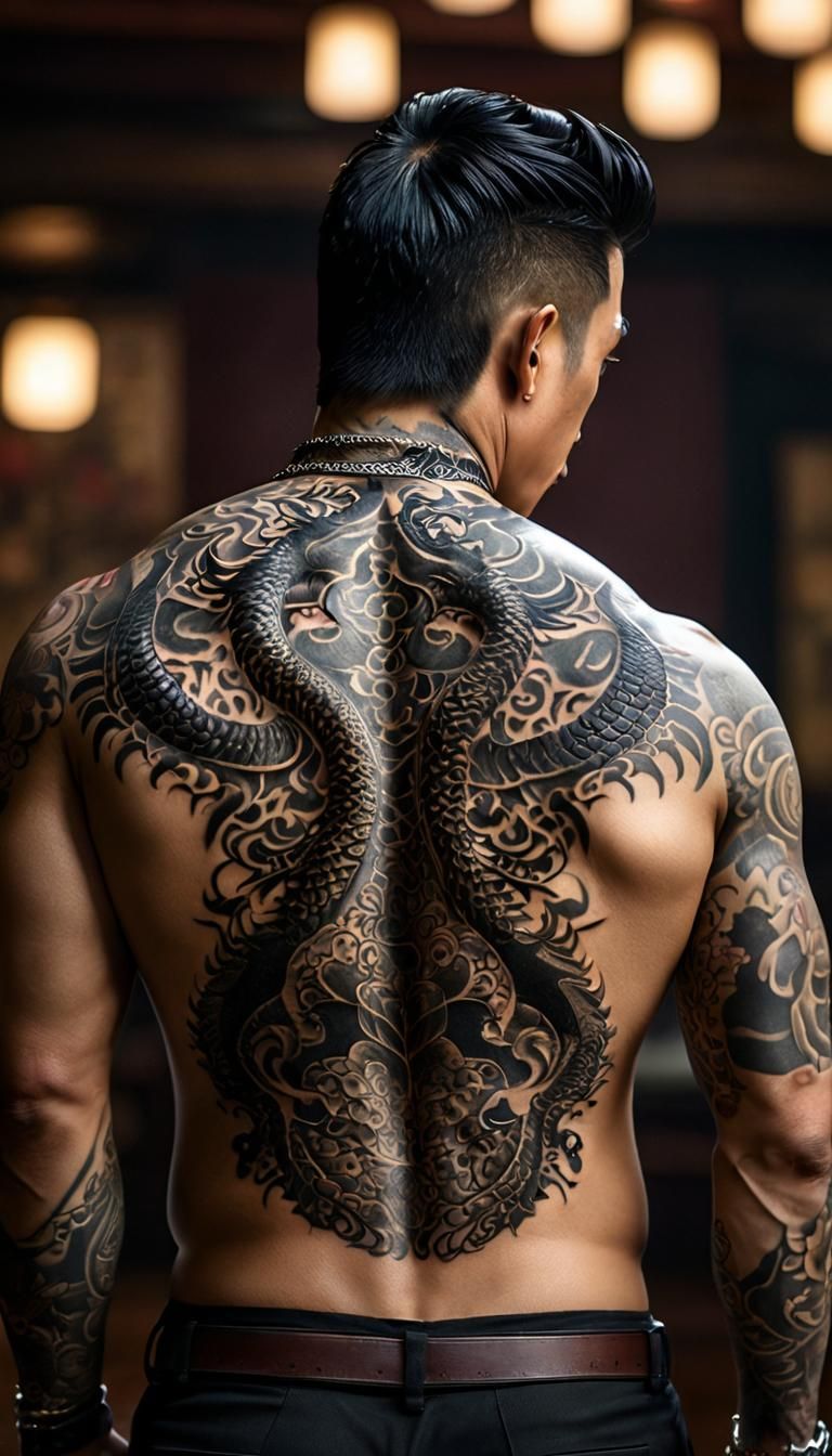 Elaborate Dragon Tattoo on Yakuza's Back