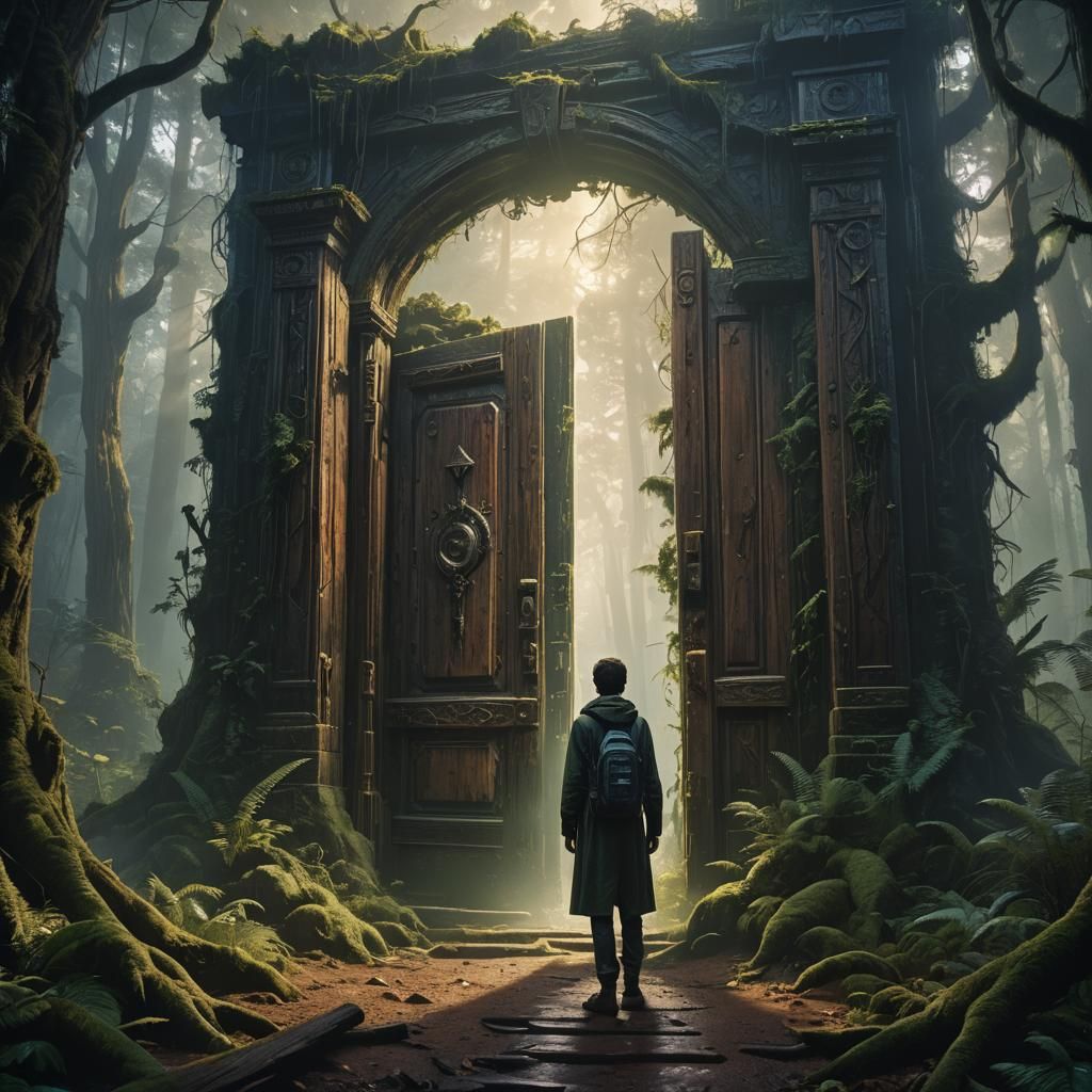 Alien Vista Through Ancient Doorway: Cinematic Digital Paint...