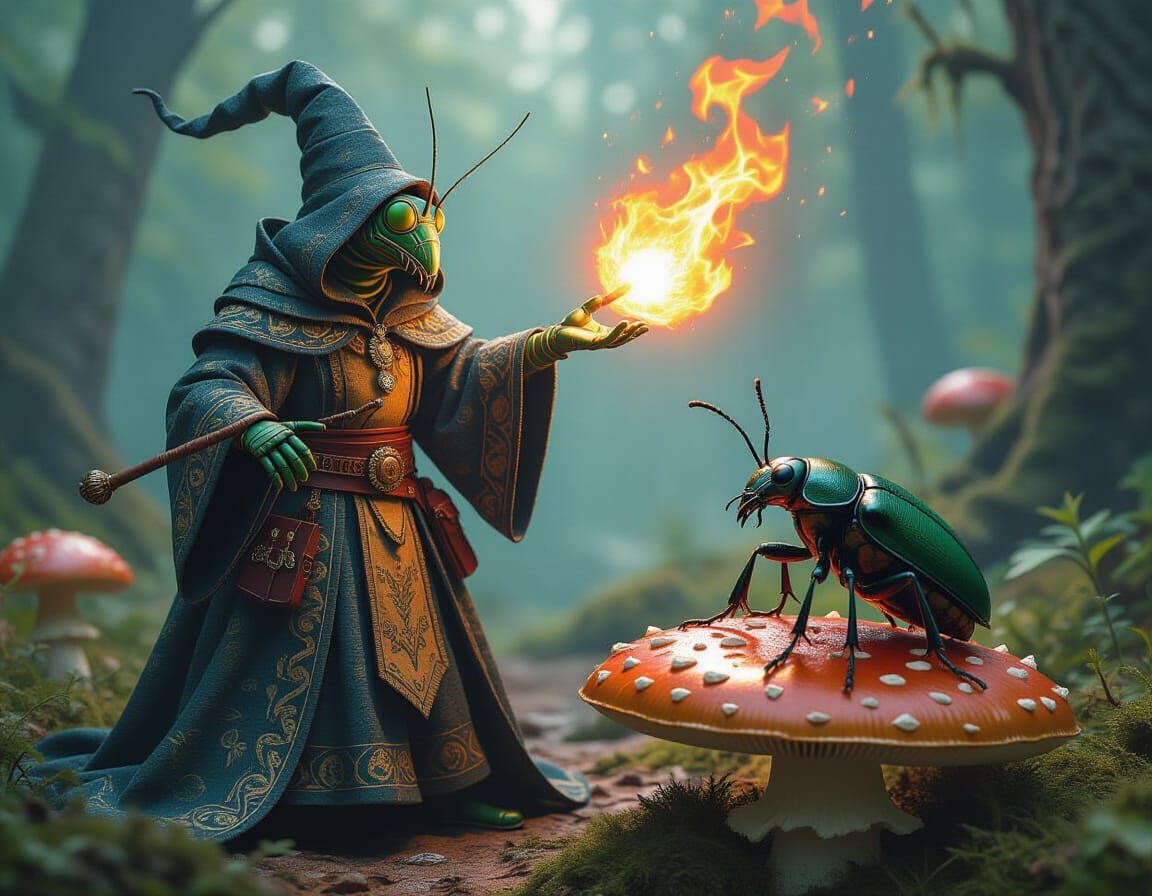 Mantis Sorcerer Casting Fireball Spell