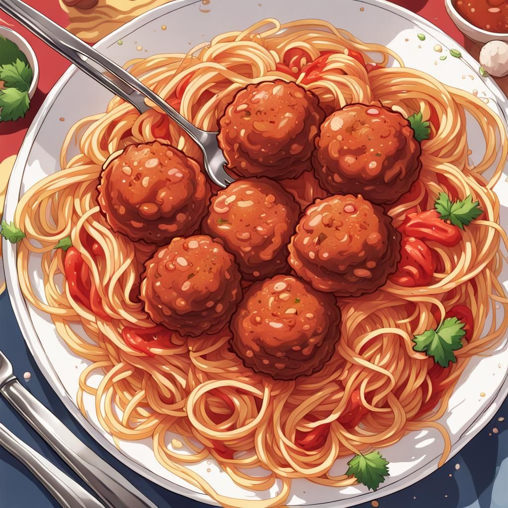 Spaghetti and Meatballs in Anime Style