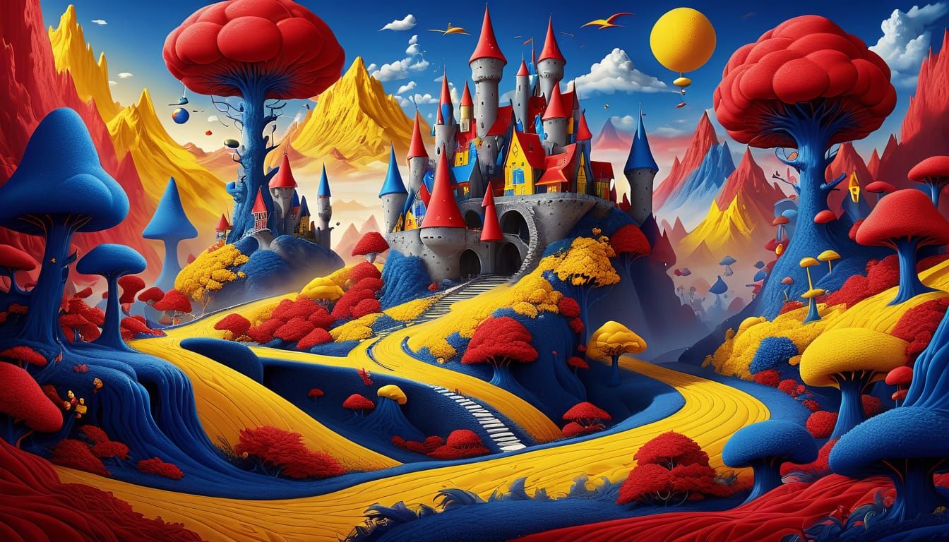 Vibrant Fantasy Land in Primary Colors