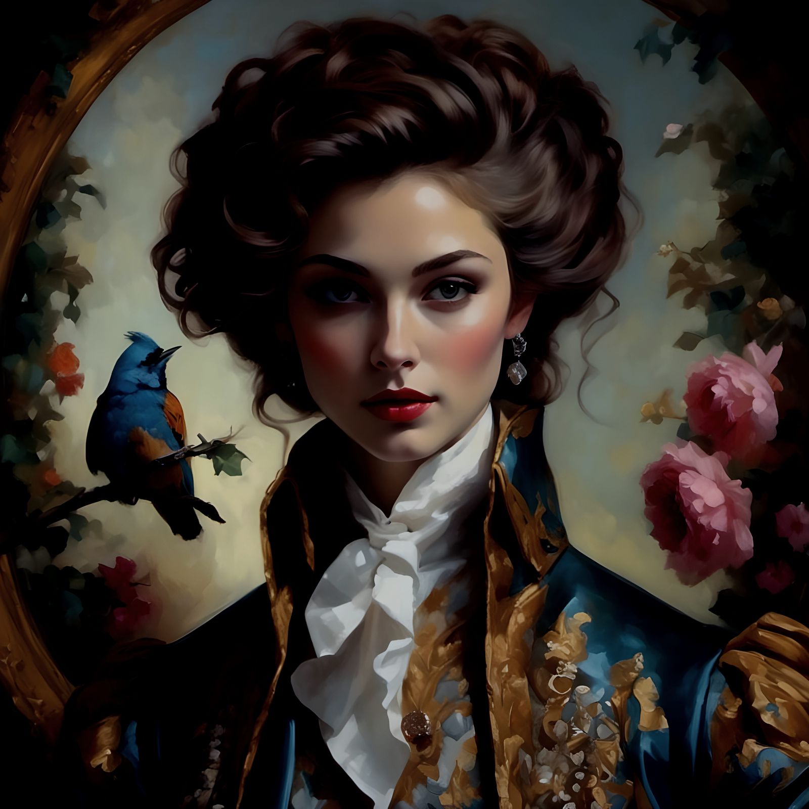 Ethereal Lady Adorned with Birds and Flowers