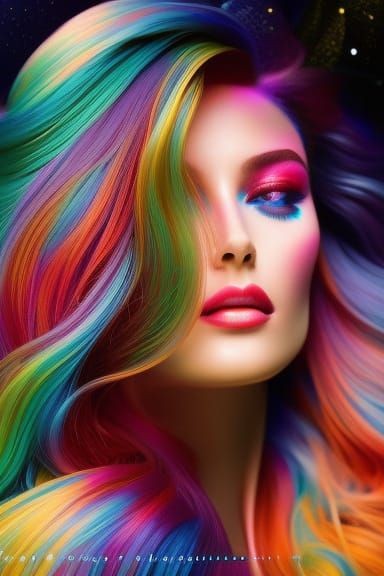Colorful Fantasy Woman in Airbrush Art Style