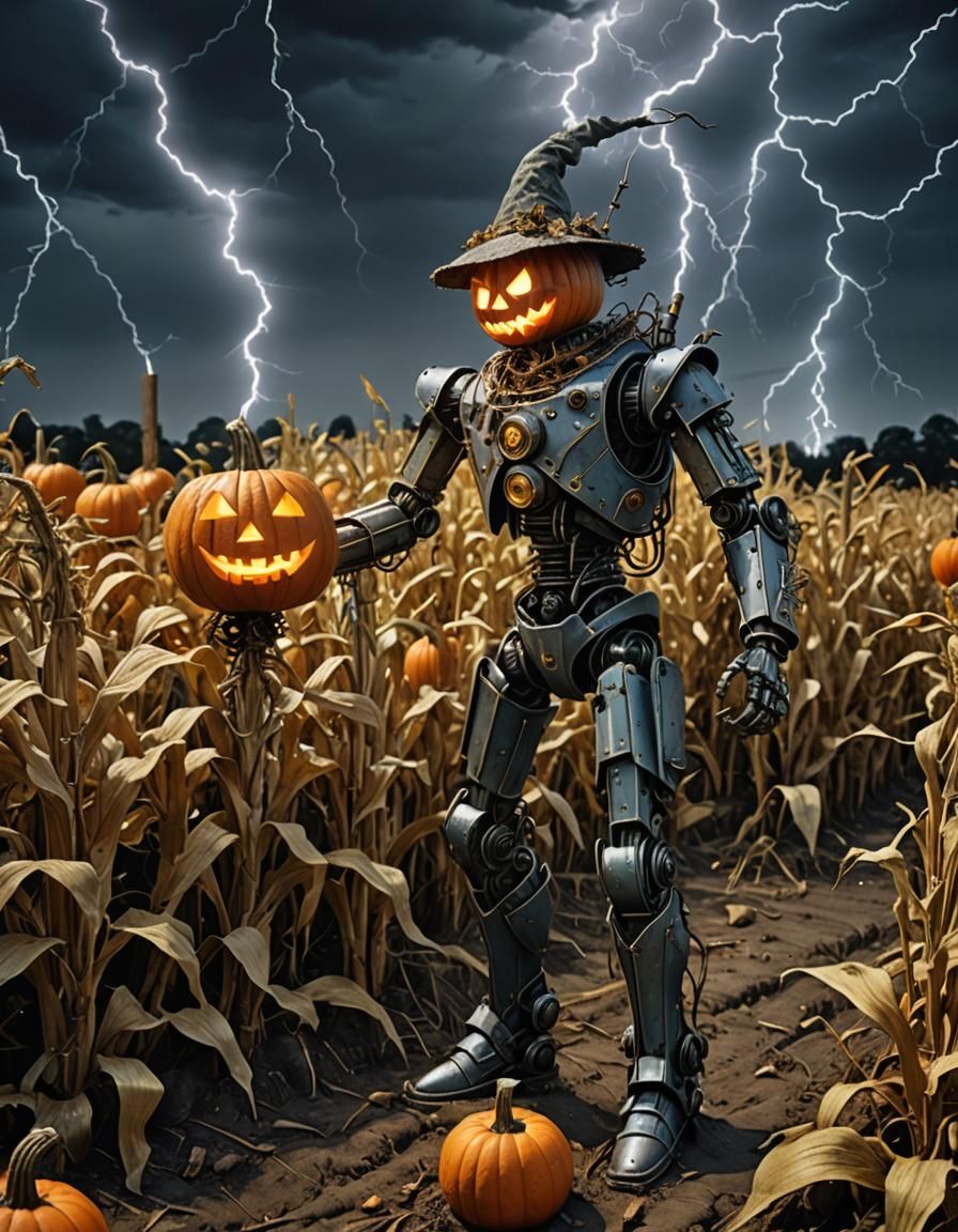 Steampunk Punk Rock Robot Scarecrow Warrior in Digital Art