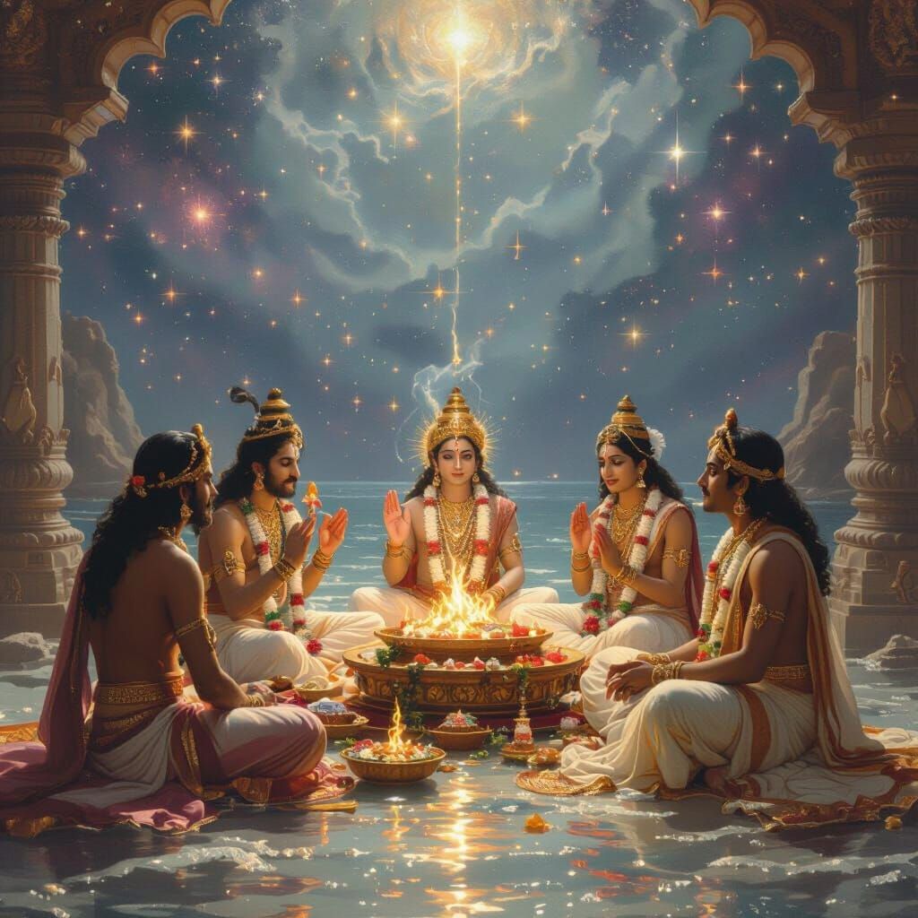 Cosmic Creation: Brahma & Vishnu in Ocean of Milk