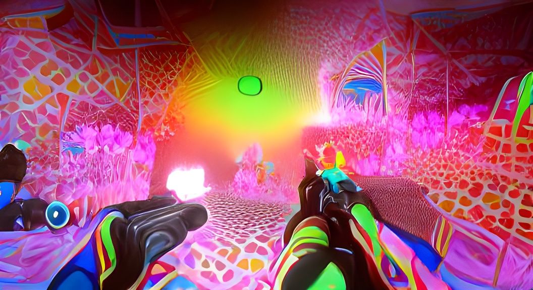Psychedelic FPS: Neon-Infused Hallucination