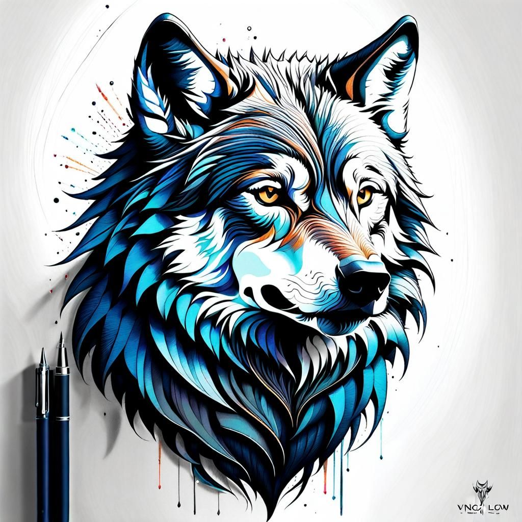 Wolf Scribble Art in Vince Low Style
