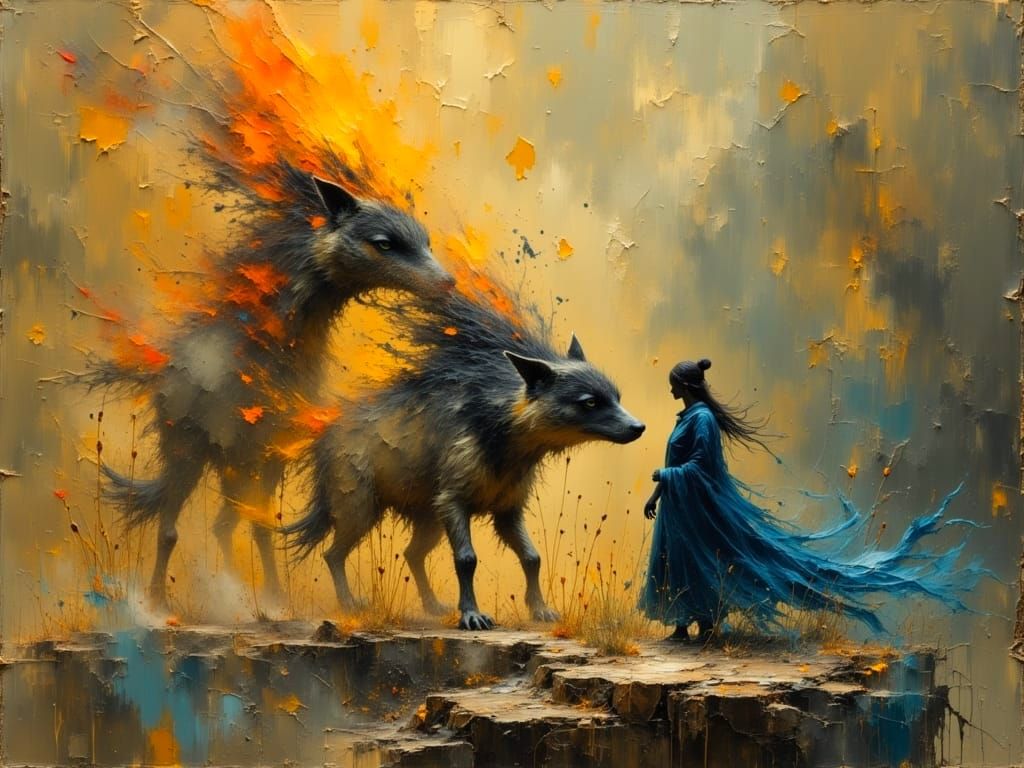 Feral Instincts in Dark Oil Paint Style