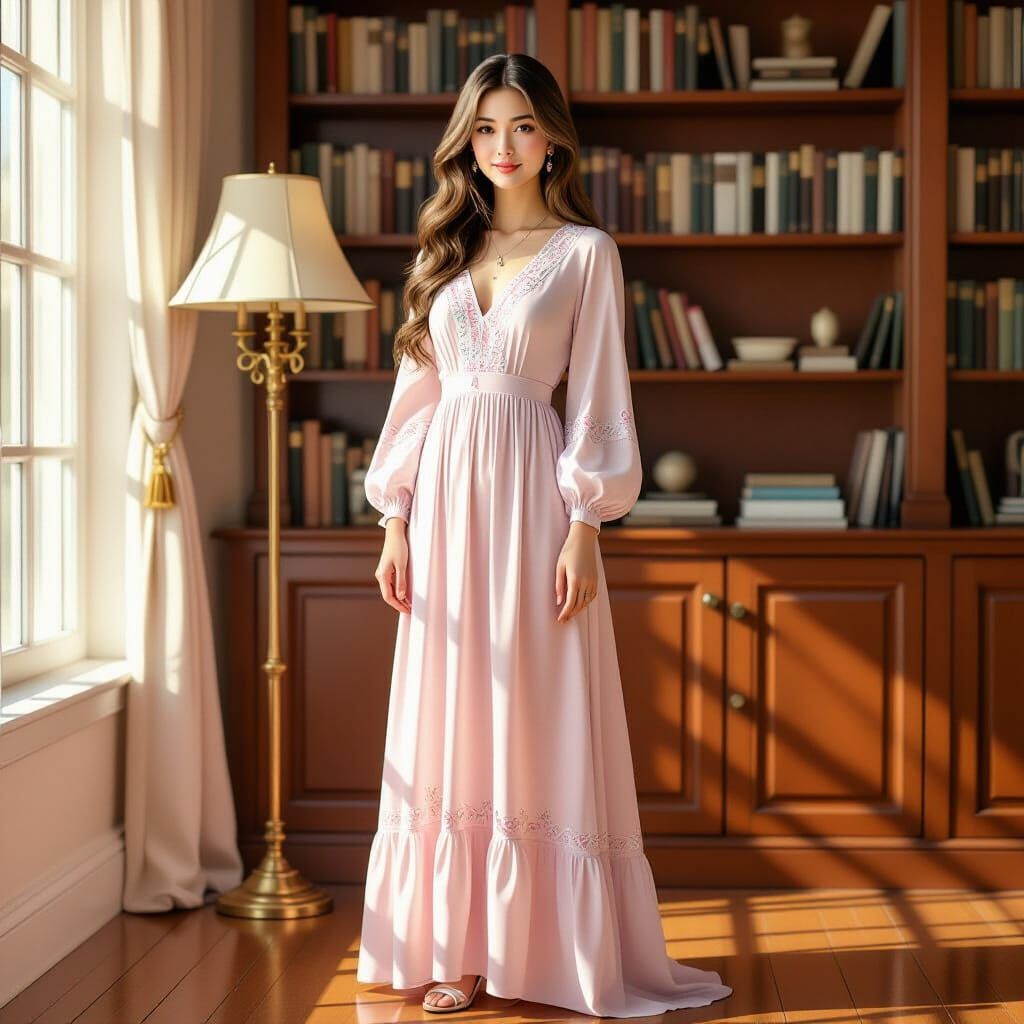 Hyperrealistic Portrait of Woman in Pastel Dress