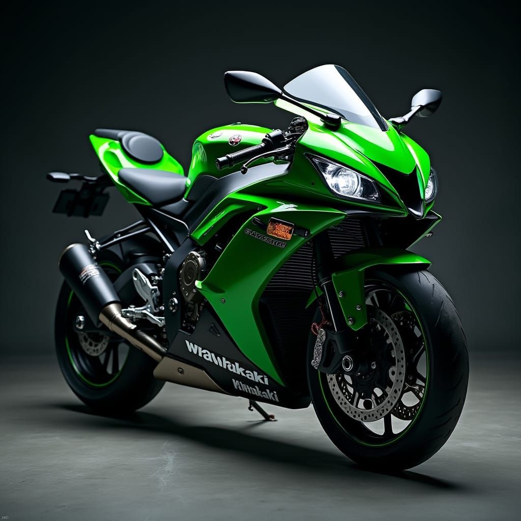 Sleek Kawasaki Ninja H2R Motorcycle in Moody Studio Setting